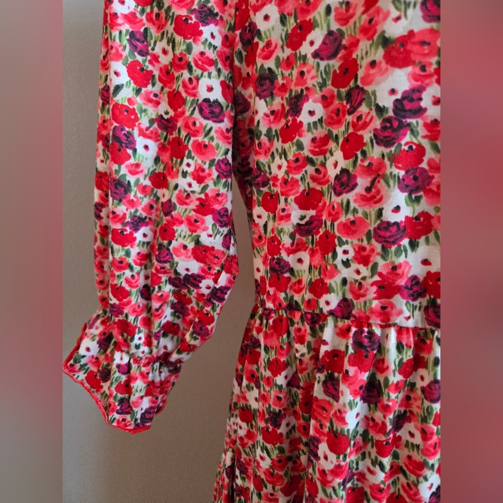 Floral Red Midi Easter Spring Dress 2XL - Picture 4 of 8